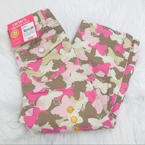 NWT!! Carter’s Camouflage 100% Cotton Pink Tan Beige Butterfly Pants Adjustable